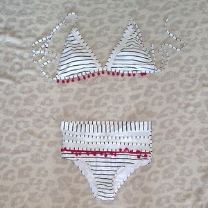 Striped Bikini with Red Poms